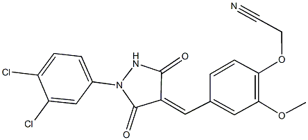 (4-{[1-(3,4-dichlorophenyl)-3,5-dioxo-4-pyrazolidinylidene]methyl}-2-methoxyphenoxy)acetonitrile Struktur