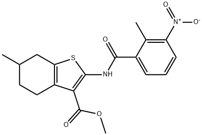 methyl 2-({3-nitro-2-methylbenzoyl}amino)-6-methyl-4,5,6,7-tetrahydro-1-benzothiophene-3-carboxylate Struktur