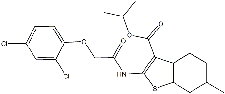 isopropyl 2-{[(2,4-dichlorophenoxy)acetyl]amino}-6-methyl-4,5,6,7-tetrahydro-1-benzothiophene-3-carboxylate Struktur