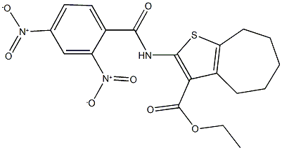 ethyl 2-({2,4-bisnitrobenzoyl}amino)-5,6,7,8-tetrahydro-4H-cyclohepta[b]thiophene-3-carboxylate Struktur