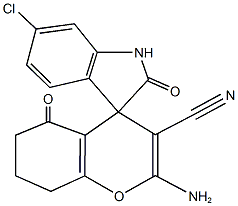 2-amino-6'-chloro-2',5-dioxo-1',3',5,6,7,8-hexahydrospiro[4H-chromene-4,3'-(2'H)-indole]-3-carbonitrile Struktur