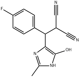 2-[(4-fluorophenyl)(5-hydroxy-2-methyl-1H-imidazol-4-yl)methyl]malononitrile Struktur