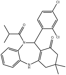 11-(2,4-dichlorophenyl)-10-isobutyryl-3,3-dimethyl-2,3,4,5,10,11-hexahydro-1H-dibenzo[b,e][1,4]diazepin-1-one Struktur