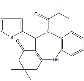 10-isobutyryl-3,3-dimethyl-11-(2-thienyl)-2,3,4,5,10,11-hexahydro-1H-dibenzo[b,e][1,4]diazepin-1-one Struktur