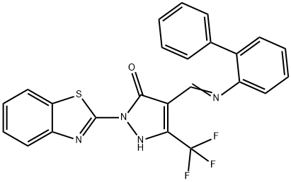 2-(1,3-benzothiazol-2-yl)-4-[([1,1'-biphenyl]-2-ylimino)methyl]-5-(trifluoromethyl)-1,2-dihydro-3H-pyrazol-3-one Struktur