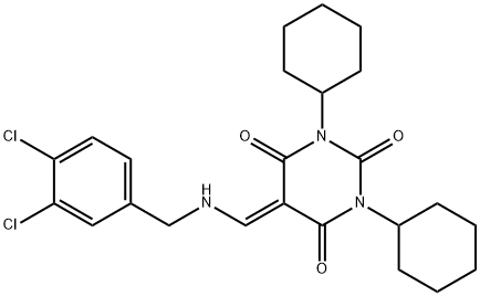 1,3-dicyclohexyl-5-{[(3,4-dichlorobenzyl)amino]methylene}-2,4,6(1H,3H,5H)-pyrimidinetrione Struktur