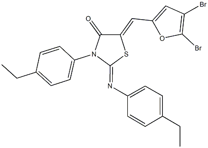 5-[(4,5-dibromo-2-furyl)methylene]-3-(4-ethylphenyl)-2-[(4-ethylphenyl)imino]-1,3-thiazolidin-4-one Struktur