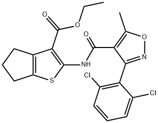 ethyl 2-({[3-(2,6-dichlorophenyl)-5-methyl-4-isoxazolyl]carbonyl}amino)-5,6-dihydro-4H-cyclopenta[b]thiophene-3-carboxylate Struktur