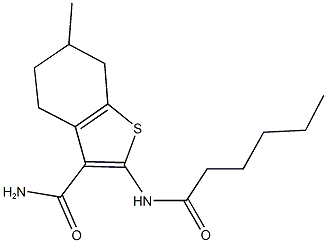 2-(hexanoylamino)-6-methyl-4,5,6,7-tetrahydro-1-benzothiophene-3-carboxamide Struktur