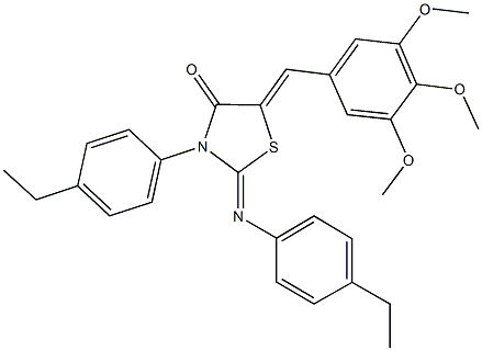 3-(4-ethylphenyl)-2-[(4-ethylphenyl)imino]-5-(3,4,5-trimethoxybenzylidene)-1,3-thiazolidin-4-one Struktur