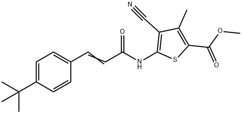 methyl 5-{[3-(4-tert-butylphenyl)acryloyl]amino}-4-cyano-3-methyl-2-thiophenecarboxylate Struktur