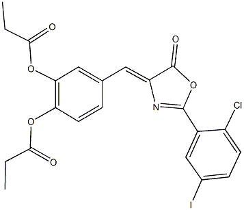 4-[(2-(2-chloro-5-iodophenyl)-5-oxo-1,3-oxazol-4(5H)-ylidene)methyl]-2-(propionyloxy)phenyl propionate Struktur