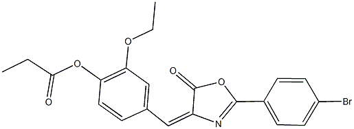 4-[(2-(4-bromophenyl)-5-oxo-1,3-oxazol-4(5H)-ylidene)methyl]-2-ethoxyphenyl propionate Struktur