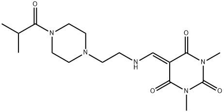 5-({[2-(4-isobutyryl-1-piperazinyl)ethyl]amino}methylene)-1,3-dimethyl-2,4,6(1H,3H,5H)-pyrimidinetrione Struktur