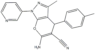 6-amino-3-methyl-4-(4-methylphenyl)-1-(3-pyridinyl)-1,4-dihydropyrano[2,3-c]pyrazole-5-carbonitrile Struktur