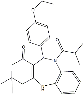 11-(4-ethoxyphenyl)-10-isobutyryl-3,3-dimethyl-2,3,4,5,10,11-hexahydro-1H-dibenzo[b,e][1,4]diazepin-1-one Struktur