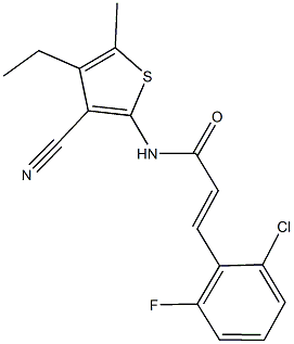 3-(2-chloro-6-fluorophenyl)-N-(3-cyano-4-ethyl-5-methyl-2-thienyl)acrylamide Struktur