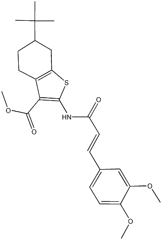 methyl 6-tert-butyl-2-{[3-(3,4-dimethoxyphenyl)acryloyl]amino}-4,5,6,7-tetrahydro-1-benzothiophene-3-carboxylate Struktur