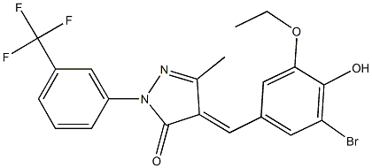 4-(3-bromo-5-ethoxy-4-hydroxybenzylidene)-5-methyl-2-[3-(trifluoromethyl)phenyl]-2,4-dihydro-3H-pyrazol-3-one Struktur