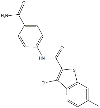 N-[4-(aminocarbonyl)phenyl]-3-chloro-6-methyl-1-benzothiophene-2-carboxamide Struktur