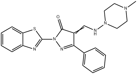 2-(1,3-benzothiazol-2-yl)-4-{[(4-methyl-1-piperazinyl)amino]methylene}-5-phenyl-2,4-dihydro-3H-pyrazol-3-one Struktur