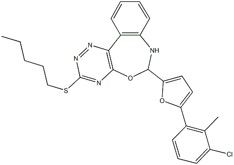 6-[5-(3-chloro-2-methylphenyl)-2-furyl]-3-(pentylsulfanyl)-6,7-dihydro[1,2,4]triazino[5,6-d][3,1]benzoxazepine Struktur