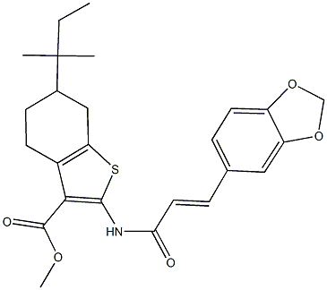 methyl 2-{[3-(1,3-benzodioxol-5-yl)acryloyl]amino}-6-tert-pentyl-4,5,6,7-tetrahydro-1-benzothiophene-3-carboxylate Struktur