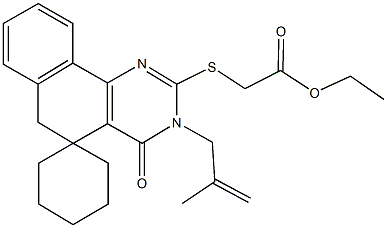 ethyl {[3-(2-methyl-2-propenyl)-4-oxo-3,4,5,6-tetrahydrospiro(benzo[h]quinazoline-5,1'-cyclohexane)-2-yl]sulfanyl}acetate Struktur