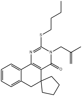 2-(butylsulfanyl)-3-(2-methyl-2-propenyl)-5,6-dihydrospiro(benzo[h]quinazoline-5,1'-cyclopentane)-4(3H)-one Struktur