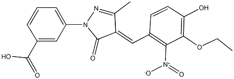 3-(4-{3-ethoxy-4-hydroxy-2-nitrobenzylidene}-3-methyl-5-oxo-4,5-dihydro-1H-pyrazol-1-yl)benzoic acid Struktur