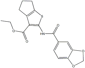 ethyl 2-[(1,3-benzodioxol-5-ylcarbonyl)amino]-5,6-dihydro-4H-cyclopenta[b]thiophene-3-carboxylate Struktur