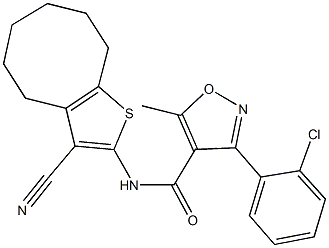 3-(2-chlorophenyl)-N-(3-cyano-4,5,6,7,8,9-hexahydrocycloocta[b]thien-2-yl)-5-methyl-4-isoxazolecarboxamide Struktur