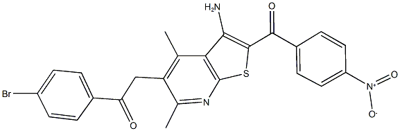 2-(3-amino-2-{4-nitrobenzoyl}-4,6-dimethylthieno[2,3-b]pyridin-5-yl)-1-(4-bromophenyl)ethanone Struktur