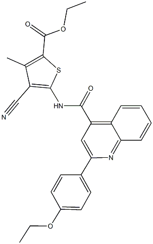 ethyl 4-cyano-5-({[2-(4-ethoxyphenyl)-4-quinolinyl]carbonyl}amino)-3-methyl-2-thiophenecarboxylate Struktur