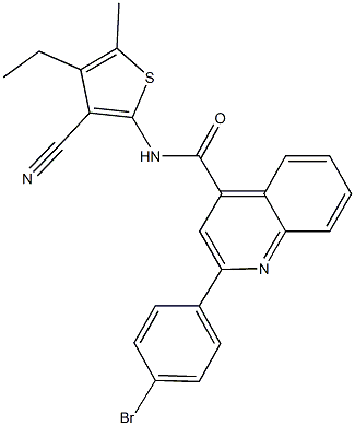 2-(4-bromophenyl)-N-(3-cyano-4-ethyl-5-methyl-2-thienyl)-4-quinolinecarboxamide Struktur