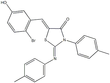 5-(2-bromo-5-hydroxybenzylidene)-3-(4-methylphenyl)-2-[(4-methylphenyl)imino]-1,3-thiazolidin-4-one Struktur