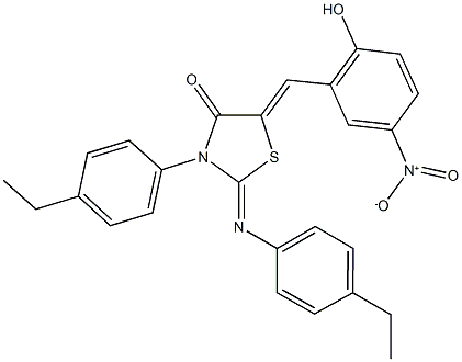 3-(4-ethylphenyl)-2-[(4-ethylphenyl)imino]-5-{2-hydroxy-5-nitrobenzylidene}-1,3-thiazolidin-4-one Struktur