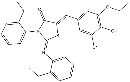 5-(3-bromo-5-ethoxy-4-hydroxybenzylidene)-3-(2-ethylphenyl)-2-[(2-ethylphenyl)imino]-1,3-thiazolidin-4-one Struktur