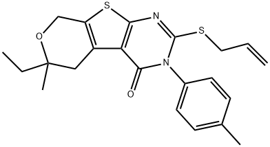 2-(allylsulfanyl)-6-ethyl-6-methyl-3-(4-methylphenyl)-3,5,6,8-tetrahydro-4H-pyrano[4',3':4,5]thieno[2,3-d]pyrimidin-4-one Struktur