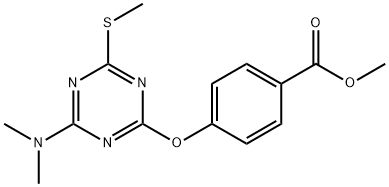 methyl 4-{[4-(dimethylamino)-6-(methylsulfanyl)-1,3,5-triazin-2-yl]oxy}benzoate Struktur