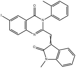 6-iodo-2-[(1-methyl-2-oxo-1,2-dihydro-3H-indol-3-ylidene)methyl]-3-(2-methylphenyl)-4(3H)-quinazolinone Struktur