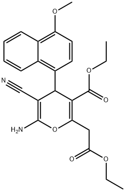 ethyl 6-amino-5-cyano-2-(2-ethoxy-2-oxoethyl)-4-(4-methoxy-1-naphthyl)-4H-pyran-3-carboxylate Struktur