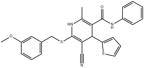 5-cyano-6-[(3-methoxybenzyl)sulfanyl]-2-methyl-N-phenyl-4-(2-thienyl)-1,4-dihydro-3-pyridinecarboxamide Struktur