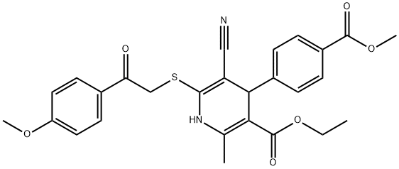 ethyl 5-cyano-4-[4-(methoxycarbonyl)phenyl]-6-{[2-(4-methoxyphenyl)-2-oxoethyl]sulfanyl}-2-methyl-1,4-dihydro-3-pyridinecarboxylate Struktur