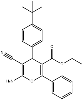 ethyl 6-amino-4-[4-(tert-butyl)phenyl]-5-cyano-2-phenyl-4H-pyran-3-carboxylate Struktur