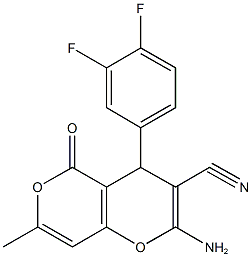 2-amino-4-(3,4-difluorophenyl)-7-methyl-5-oxo-4H,5H-pyrano[4,3-b]pyran-3-carbonitrile Struktur