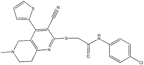 N-(4-chlorophenyl)-2-{[3-cyano-6-methyl-4-(2-thienyl)-5,6,7,8-tetrahydro[1,6]naphthyridin-2-yl]sulfanyl}acetamide Struktur