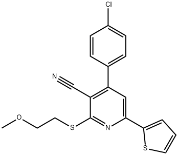 4-(4-chlorophenyl)-2-[(2-methoxyethyl)sulfanyl]-6-(2-thienyl)nicotinonitrile Struktur