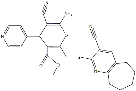 methyl 6-amino-5-cyano-2-{[(3-cyano-6,7,8,9-tetrahydro-5H-cyclohepta[b]pyridin-2-yl)sulfanyl]methyl}-4-(4-pyridinyl)-4H-pyran-3-carboxylate Struktur