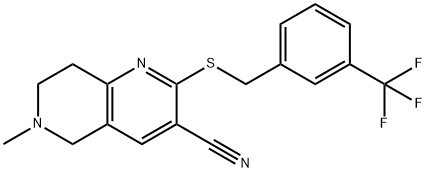 6-methyl-2-{[3-(trifluoromethyl)benzyl]sulfanyl}-5,6,7,8-tetrahydro[1,6]naphthyridine-3-carbonitrile Struktur